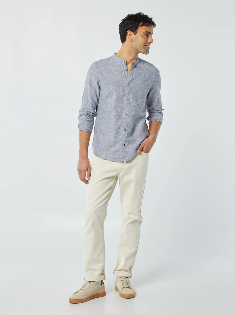  mao collar bleu man shirt with linen